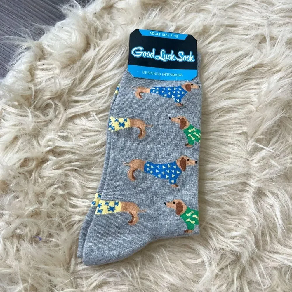 NWT Good Luck Dachshund Sausage Dog Socks Adult Unisex Size 7 - 12